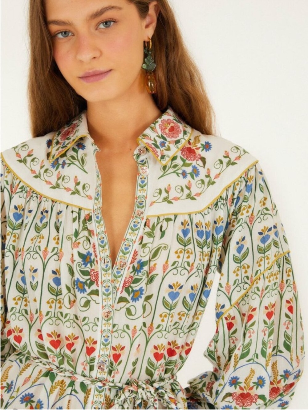 FARM Rio Stitched Garden Off-white Long Sleeve Mini Dress Size S Small NWT - Picture 3 of 7